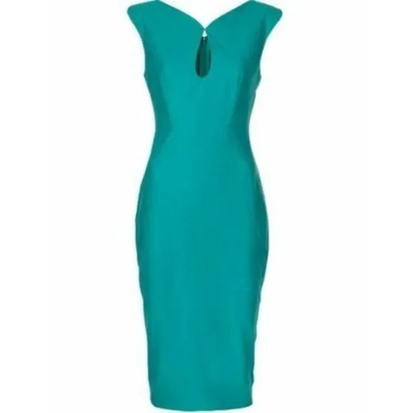 Zac Posen: Jujy Key-hole Sheath Dress In Teal - NEW